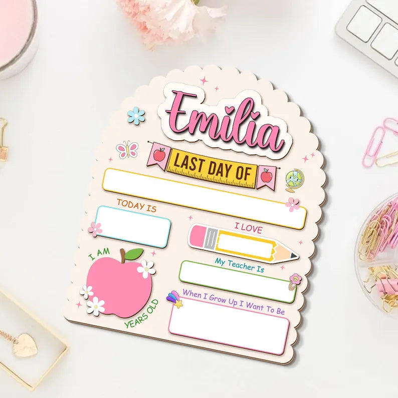 Personalized First and Last Day of School Sign: Back to School Board, Graduation Gifts, Preschool Kindergarten 1st Day of School Sign. SBPETAL10