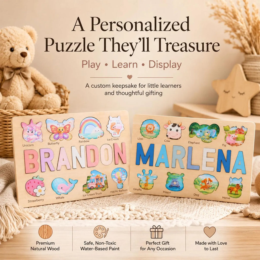 Personalized Wooden Name Puzzle | Custom Montessori Toy | Toddler Learning Toy | Baby Shower Gift | 1st Birthday Gift | Nursery Decor. NPPETAL15