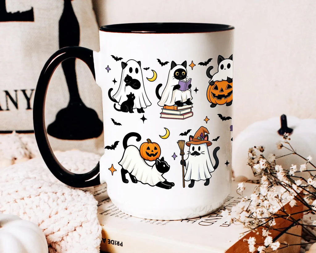 Funny Halloween Coffee Mug, Halloween Black Cat Ghosts Mug, Spooky Cat Mug, Halloween Gift for Cat Lovers, Cute Ghost Mug, Fall Pumpkin Cat. MPETAL9