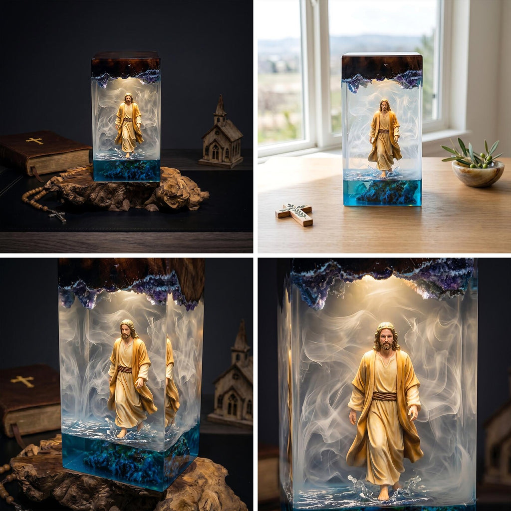 Jesus on the Sea Resin Art Lamp, Walking on Water Night Light, Christian Home Decor, Faith Inspired Gift Idea. RLPETAL19