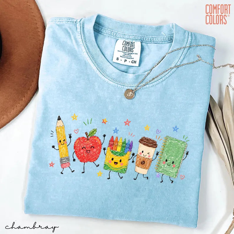 Comfort Colors® Back To School Shirt, Cute School Supplies Shirt, Teacher Student Shirt, Doodle Classroom Shirt, First Day Of School Gift. SPETAL20
