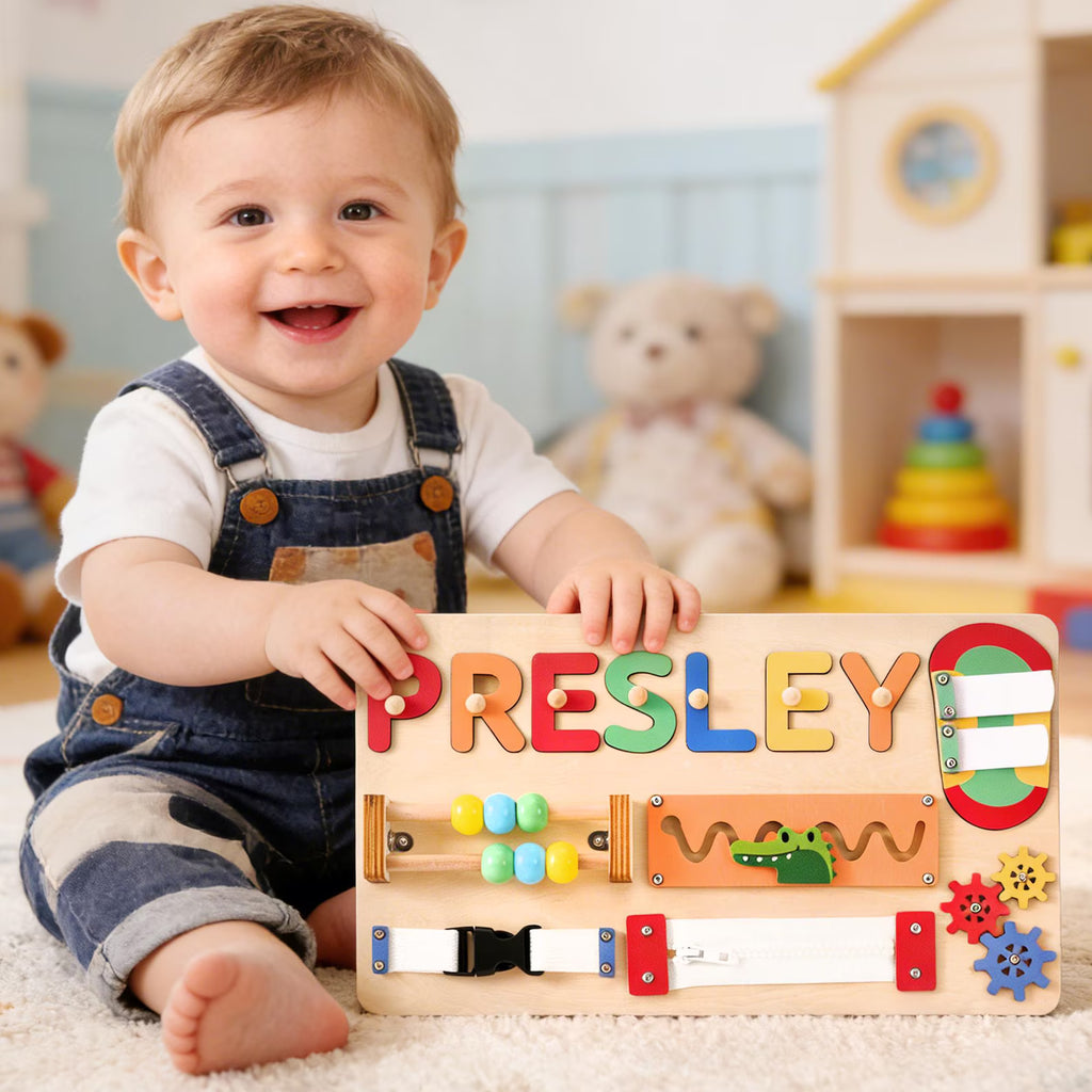 Personalized Baby Name Puzzle, Custom Kids Early Learning Busy Board, 1st Christmas Gift, 1st Birthday Gift, Unique Baby Gift, Baby Keepsake. NPPETAL21