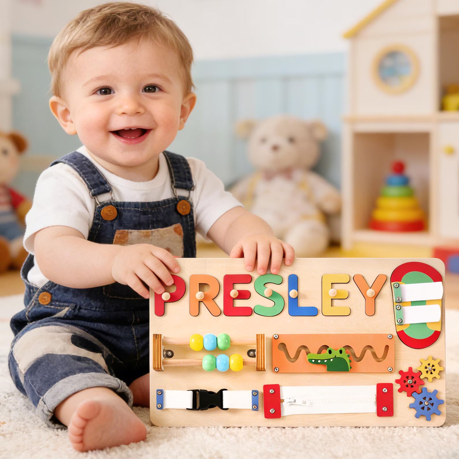 Personalized Baby Name Puzzle, Custom Kids Early Learning Busy Board, 1st Christmas Gift, 1st Birthday Gift, Unique Baby Gift, Baby Keepsake. NPPETAL21