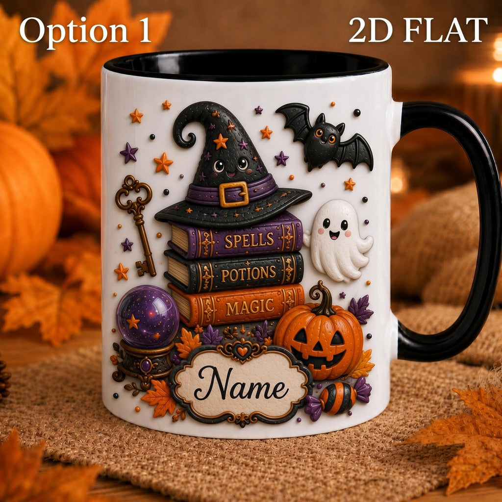 Personalized Halloween Mug, Custom Spooky Coffee Cup, Cute Witch Ghost Pumpkin Mug, Fall Halloween Gift with Name. MPETAL10