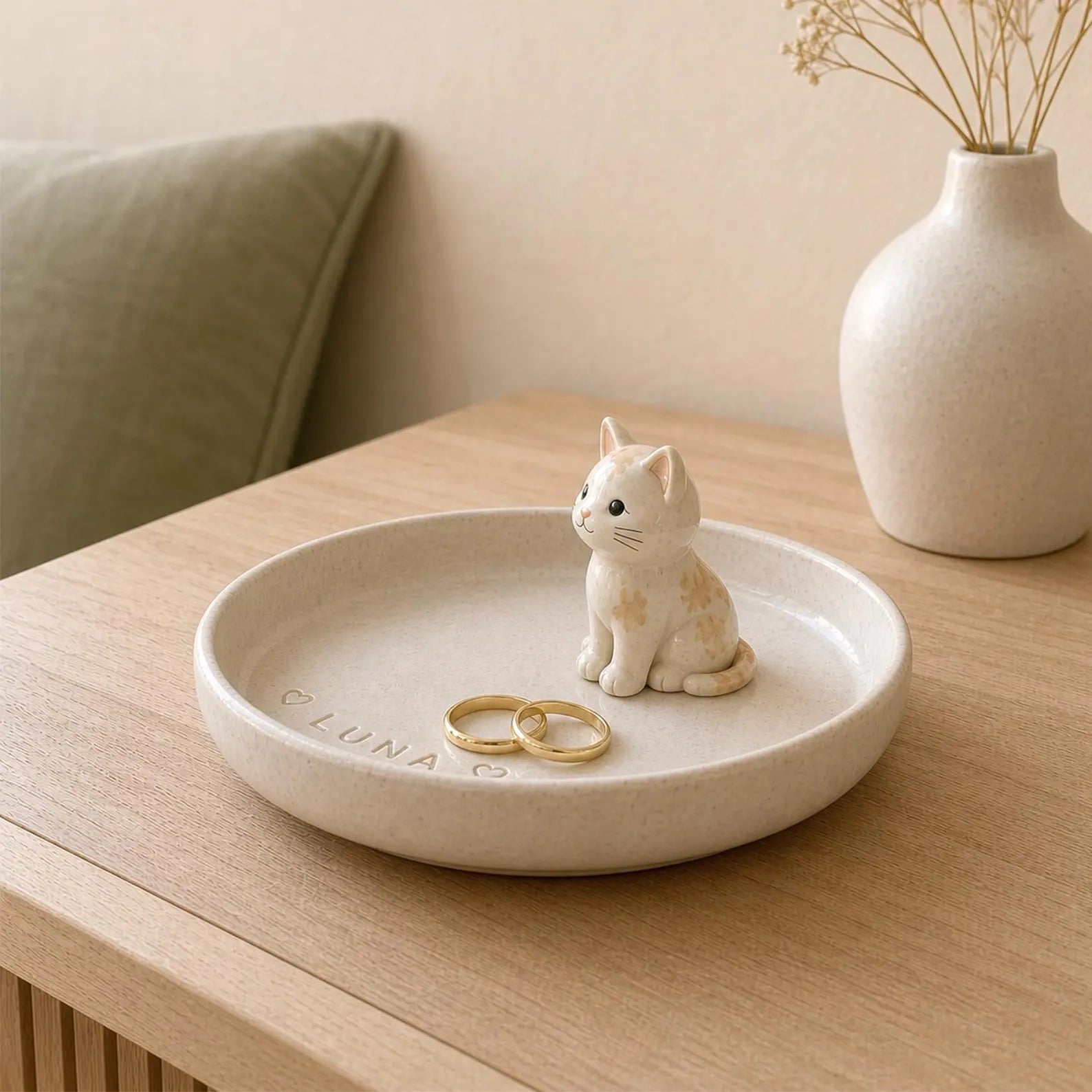 Personalized Ceramic Pet Ring Dish, Hand-Carved Dog Jewelry Tray, Pet Memorial Gift. CPPETAL01