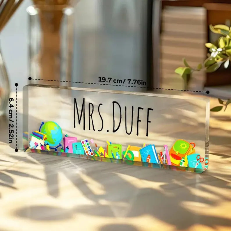 Personalized Teacher Desk Name Plate, Custom Acrylic Classroom Sign, School Decor, Back to School Gift. DNPETAL06