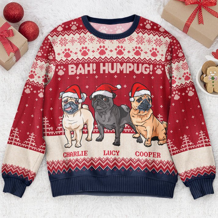 Custom Bah Hum Pug Ugly Christmas Sweater, Personalized Pug Dog Shirt, Unisex Kid Adult Sweater, Christmas Party Shirt, Holiday Sweatshirts, Xmas Outfit, Christmas Gift UXMAS07