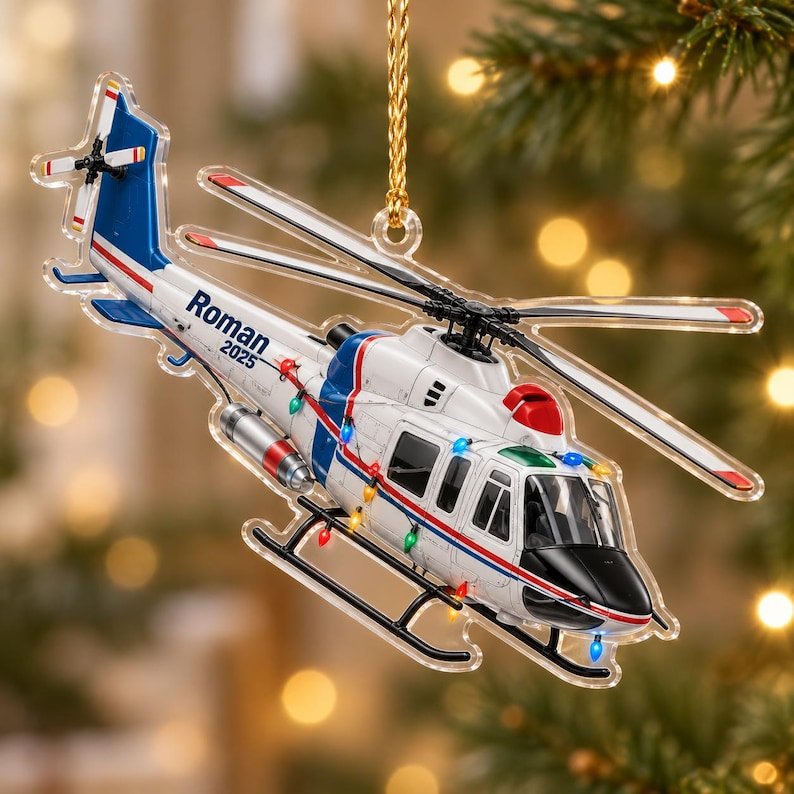Personalized Helicopter Acrylic Ornament Custom Pilot Christmas Tree Keepsake Aviation Flight Decor Gift For Pilot Aviator Kids Boy ACRYLICOR07