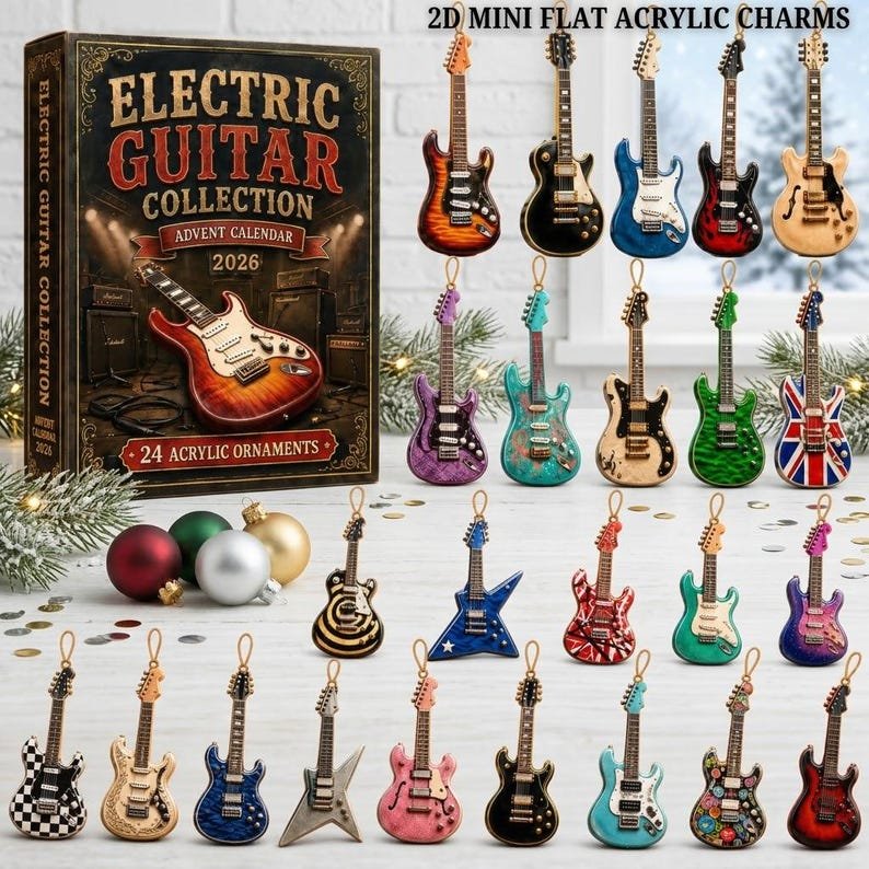 Electric Guitar Advent Calendar 2026, 24 Music Ornaments Christmas Countdown Calendar, Rock Guitar Collection Gift for Music Lovers AXMAS07