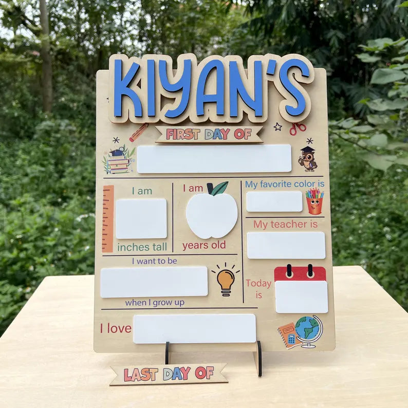 Customizable First and Last Day of School Sign Board, Dry Erase Name Board, Preschool Photo Prop, School Milestone Keepsake. SBPETAL04
