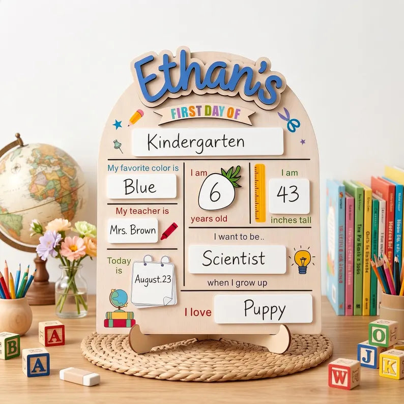 Custom First & Last Day of School Sign, Personalized Back to School Dry Erase Board, Preschool Photo Prop, School Milestone Keepsake. SBPETAL03