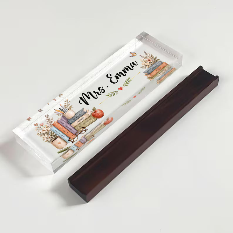 Personalized Teacher Appreciation Gift for Teacher Desk Nameplate, Custom Classroom Sign, Welcome Back to School Nurse Gifts Kindergarten. DNPETAL04