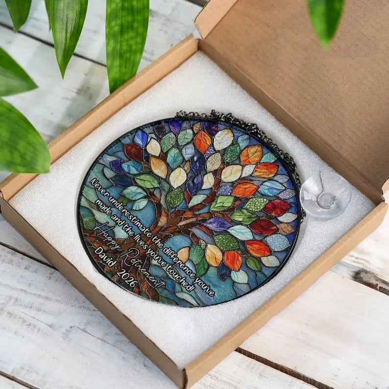 Tree of Life Retired Glass Suncatcher, Personalized Retirement Gift 2026, Farewell Gift for Teacher, Nurse, Coworker, Retirement Keepsake. SUNPETAL03