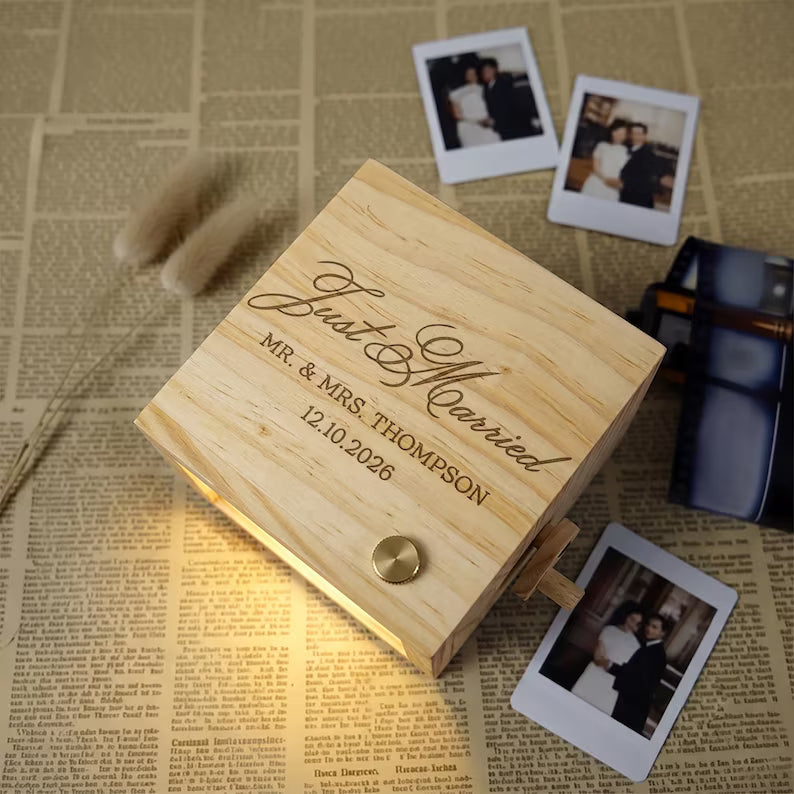 Custom Photo Flipbook Frame, Wooden Photo Flipbook Animation Box with Light, Crank Picture Viewer, Wedding Memorial Gift, Anniversary Gift. PBPETAL2