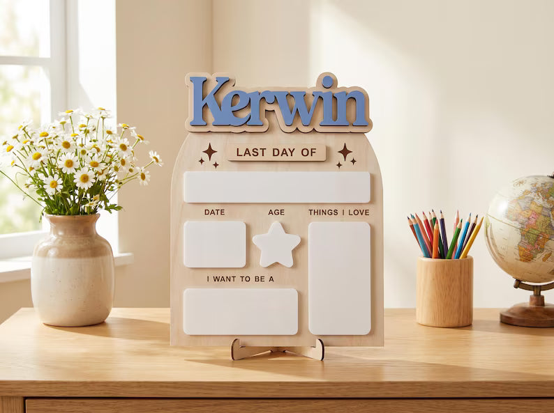 Personalized First Day of School Sign, Back to School Sign, Preschool, Kindergarten 1st Day of School Sign, Reusable Wood Acrylic Board. SBPETAL05