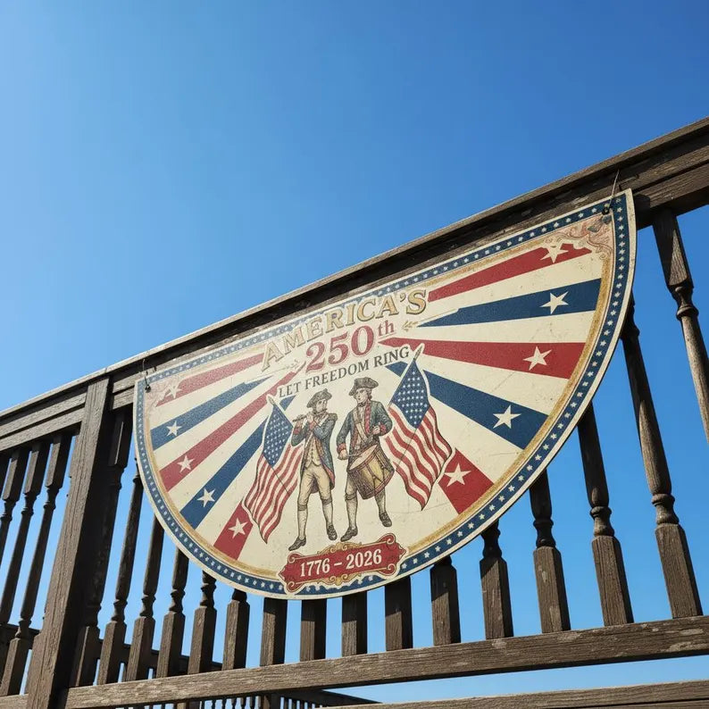 America 250th Anniversary Patriotic Bunting Banner, 1776 2026 Let Freedom Ring Porch Decor, Vintage American Fan Flag, Fourth of July Decor. BPETAL06