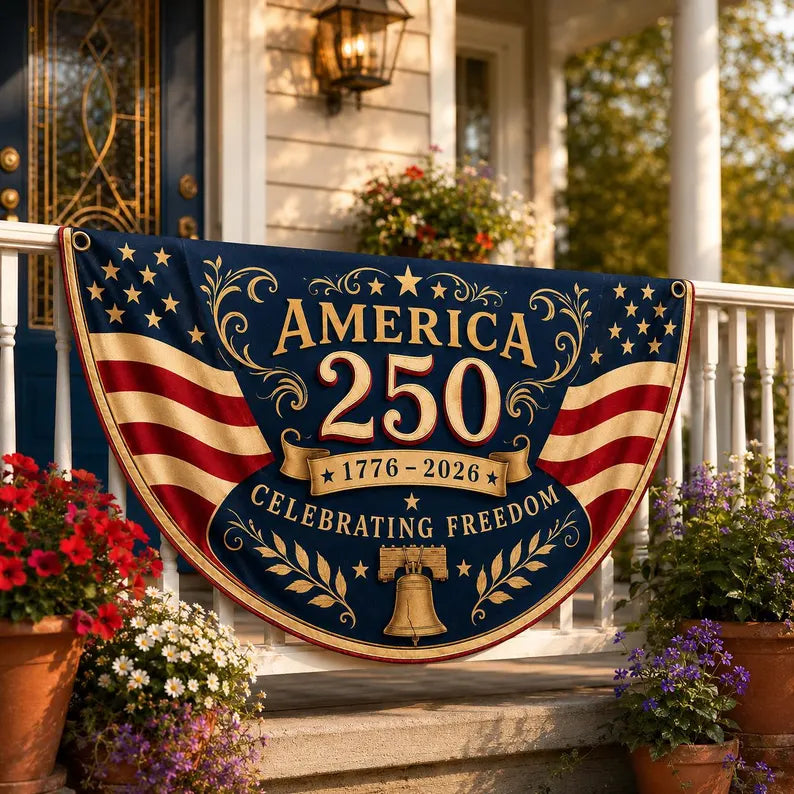 America 250th Anniversary Banner, Patriotic Porch Decor, Semicircle Bunting Flag, Fourth of July Outdoor Decor, USA 1776 2026 Banner. BPETAL07