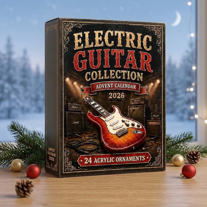 Electric Guitar Advent Calendar 2026, 24 Music Ornaments Christmas Countdown Calendar, Rock Guitar Collection Gift for Music Lovers AXMAS07