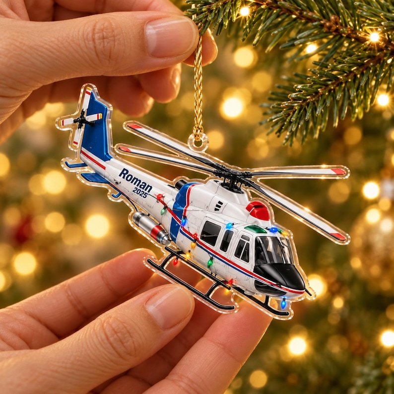 Personalized Helicopter Acrylic Ornament Custom Pilot Christmas Tree Keepsake Aviation Flight Decor Gift For Pilot Aviator Kids Boy ACRYLICOR07