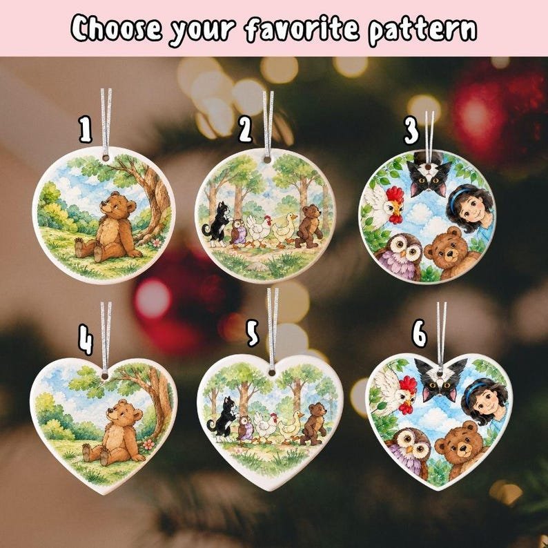 Cute Little Bear Christmas Ornament, Custom Ceramic Decoration, Woodland Animal Holiday Decor, Watercolor Art, Baby's First Christmas Gift CERAMIC06