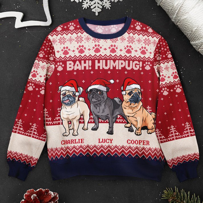 Custom Bah Hum Pug Ugly Christmas Sweater, Personalized Pug Dog Shirt, Unisex Kid Adult Sweater, Christmas Party Shirt, Holiday Sweatshirts, Xmas Outfit, Christmas Gift UXMAS07