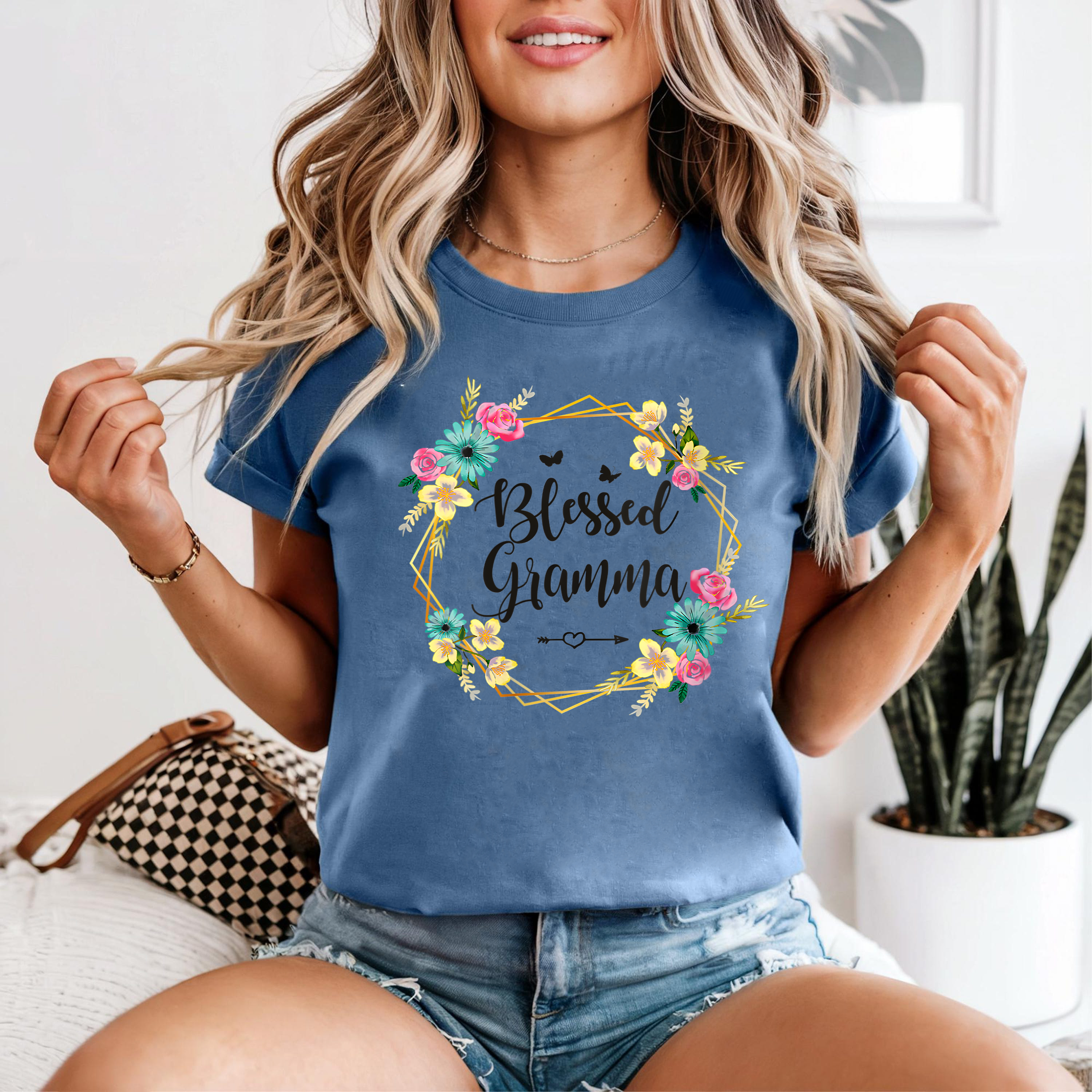 Blessed Gramma Shirt, Colorful Floral Tee for Grandma, Gift for Gramma, Cute Nana Shirt, Women's Flower Graphic Tee