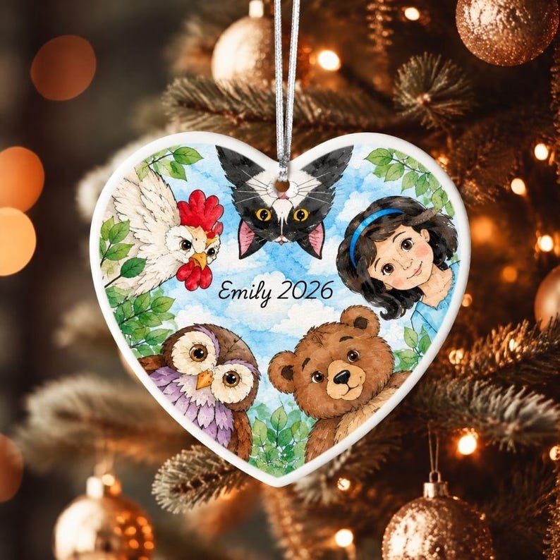 Cute Little Bear Christmas Ornament, Custom Ceramic Decoration, Woodland Animal Holiday Decor, Watercolor Art, Baby's First Christmas Gift CERAMIC06