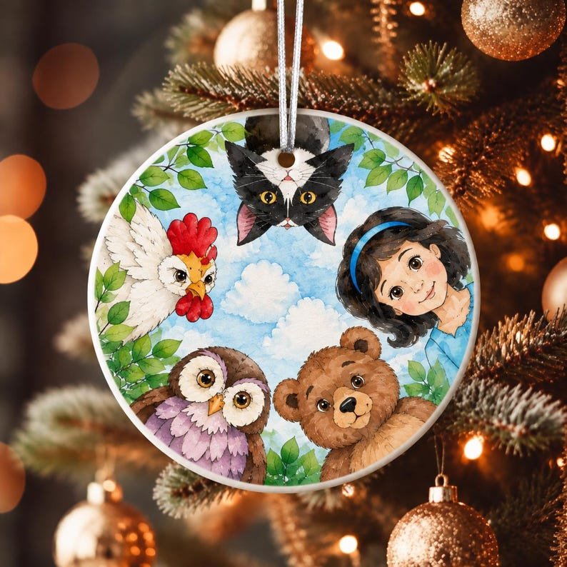 Cute Little Bear Christmas Ornament, Custom Ceramic Decoration, Woodland Animal Holiday Decor, Watercolor Art, Baby's First Christmas Gift CERAMIC06