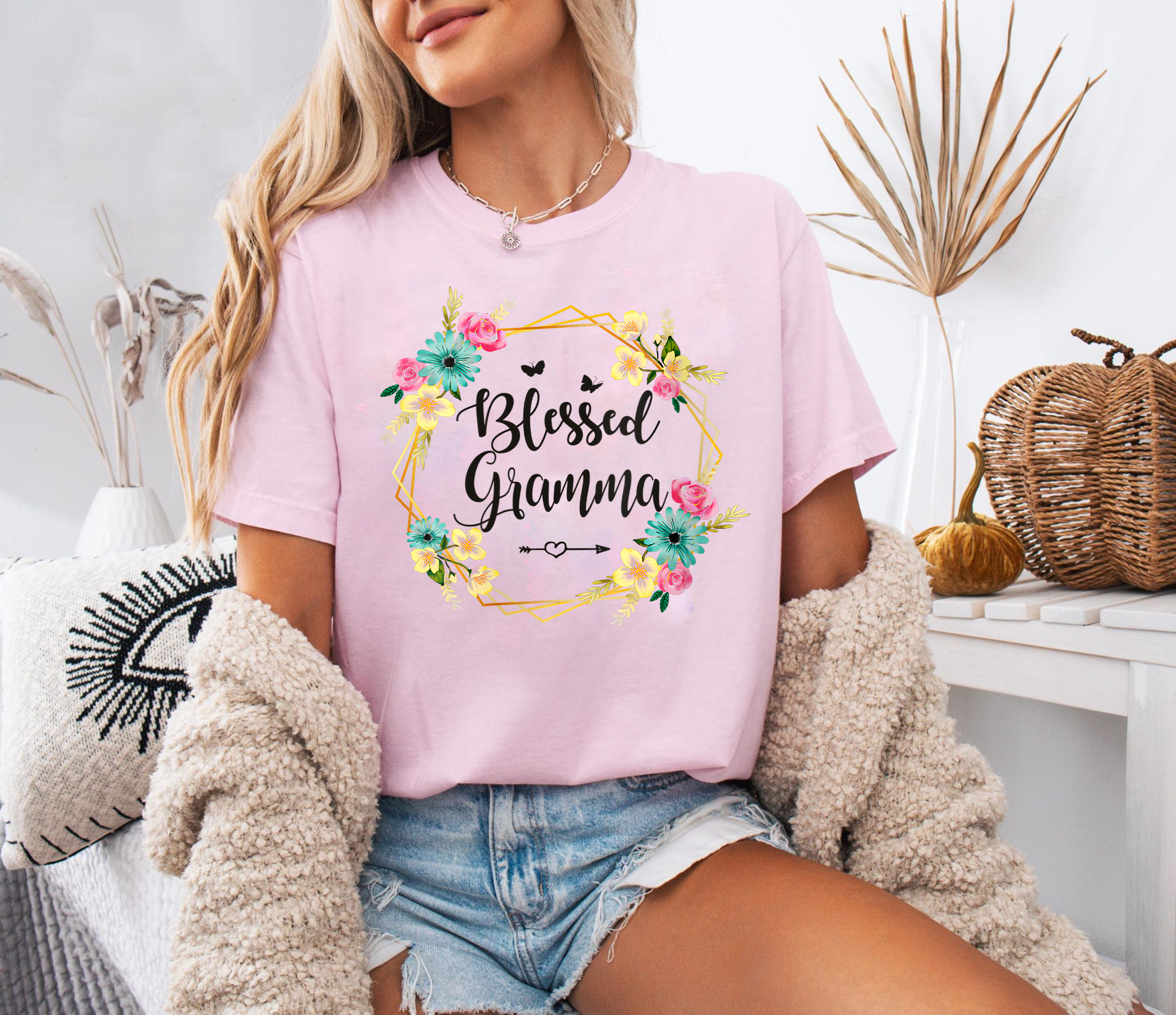 Blessed Gramma Shirt, Colorful Floral Tee for Grandma, Gift for Gramma, Cute Nana Shirt, Women's Flower Graphic Tee