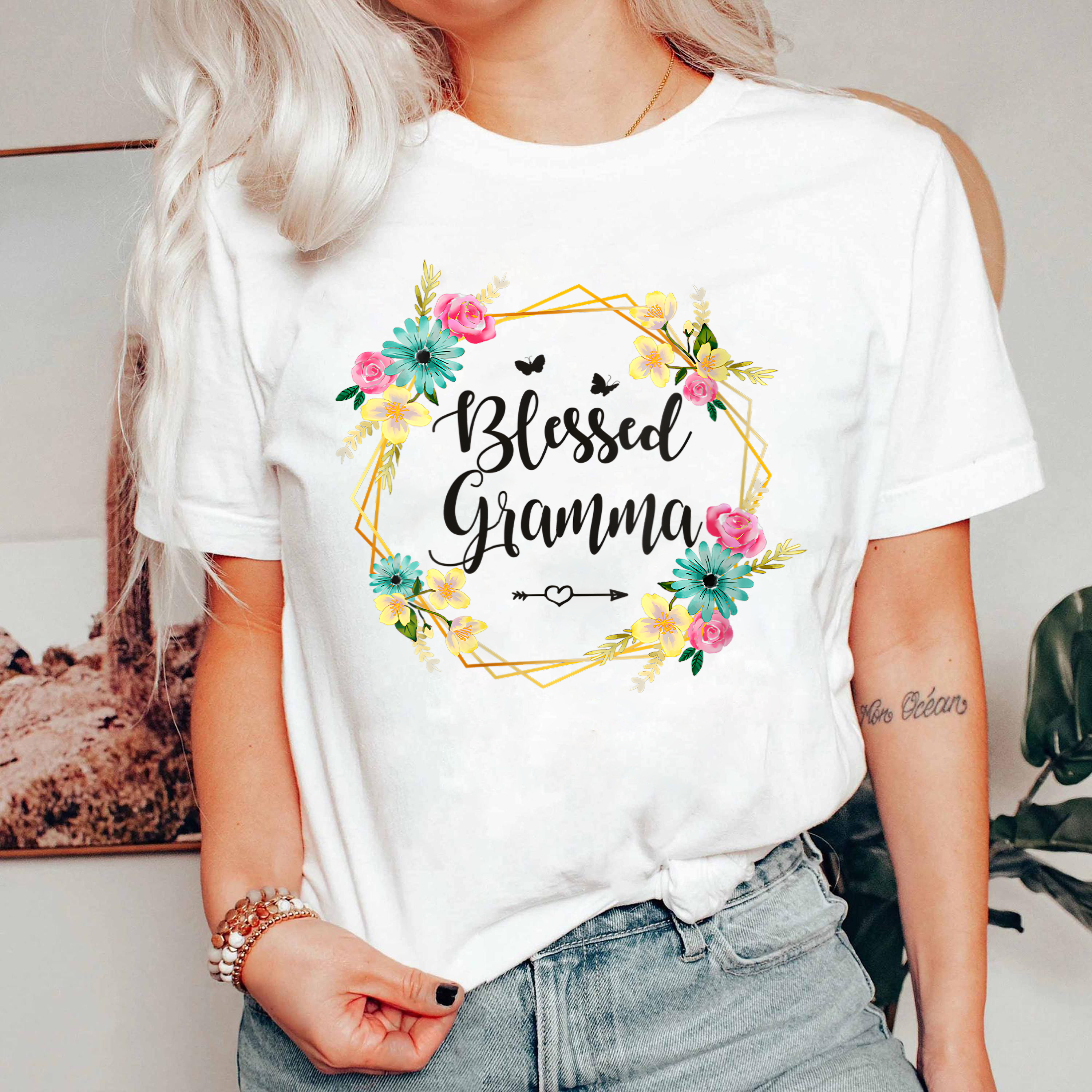 Blessed Gramma Shirt, Colorful Floral Tee for Grandma, Gift for Gramma, Cute Nana Shirt, Women's Flower Graphic Tee