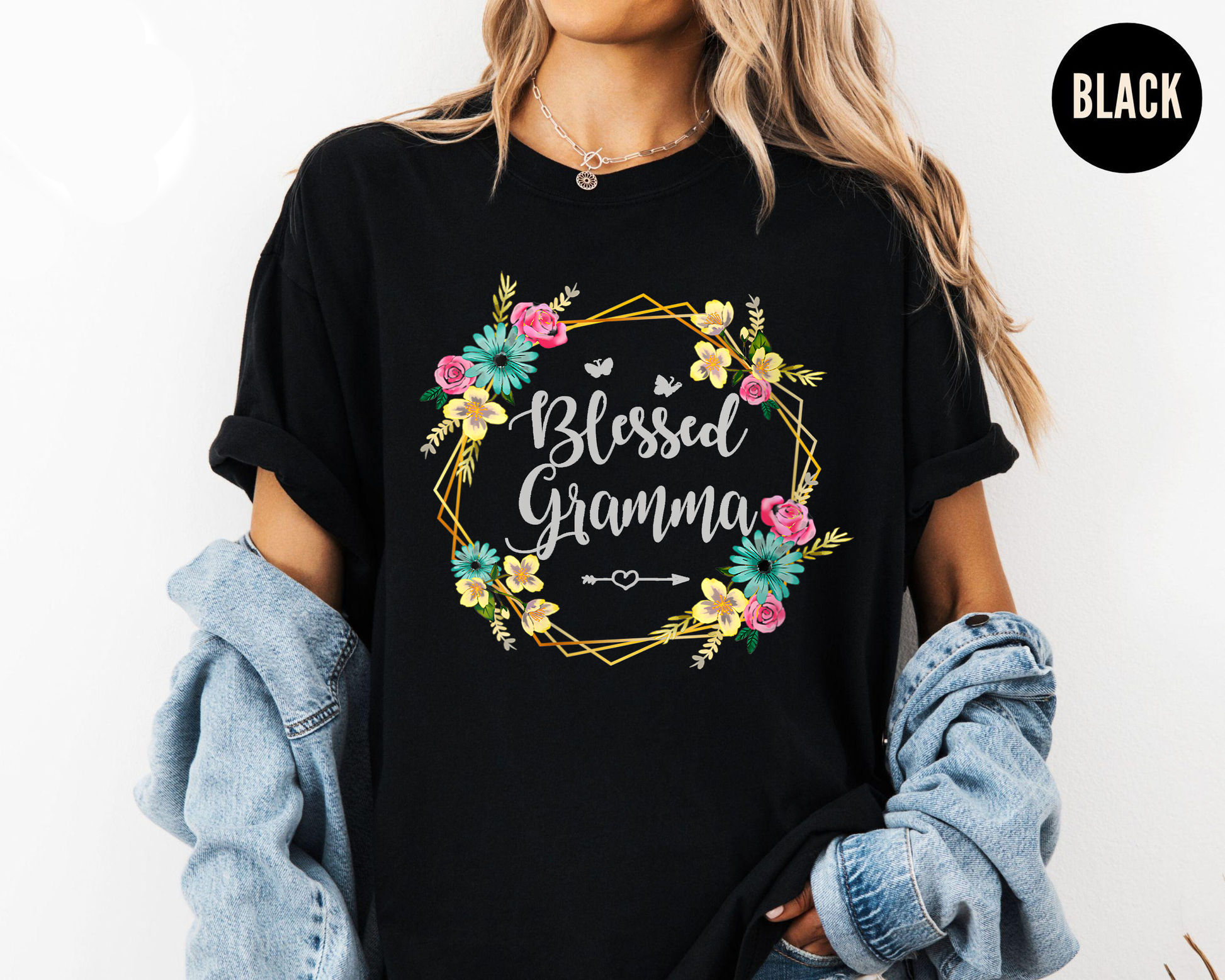 Blessed Gramma Shirt, Colorful Floral Tee for Grandma, Gift for Gramma, Cute Nana Shirt, Women's Flower Graphic Tee