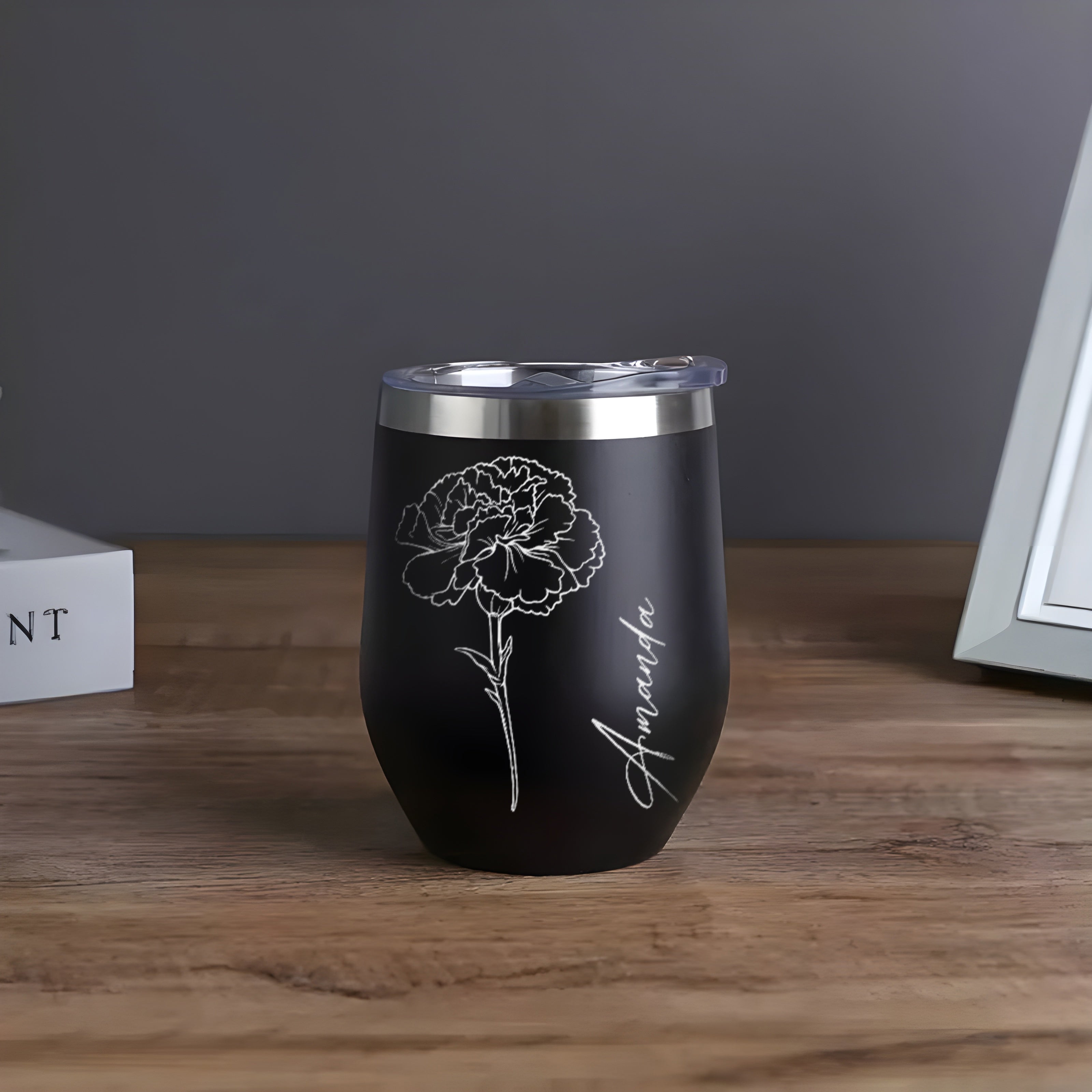 Personalized Birth Flower Wine Tumbler, Custom Stainless Steel Insulated Cup with Name, Floral Birthday Gift for Her