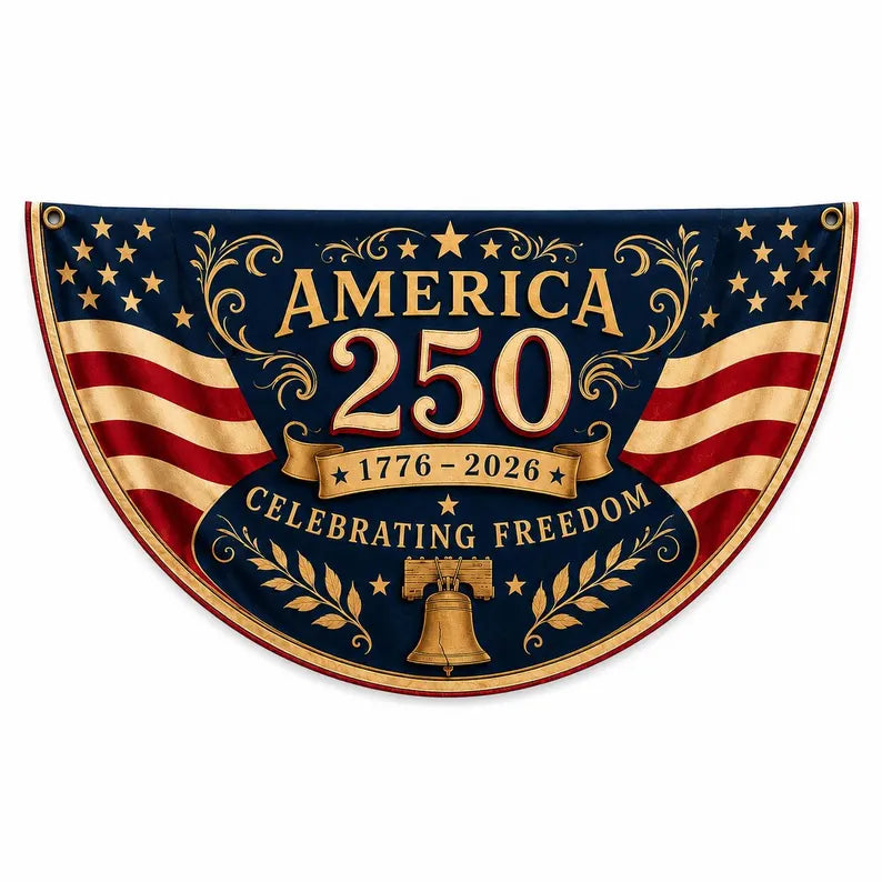 America 250th Anniversary Banner, Patriotic Porch Decor, Semicircle Bunting Flag, Fourth of July Outdoor Decor, USA 1776 2026 Banner. BPETAL07