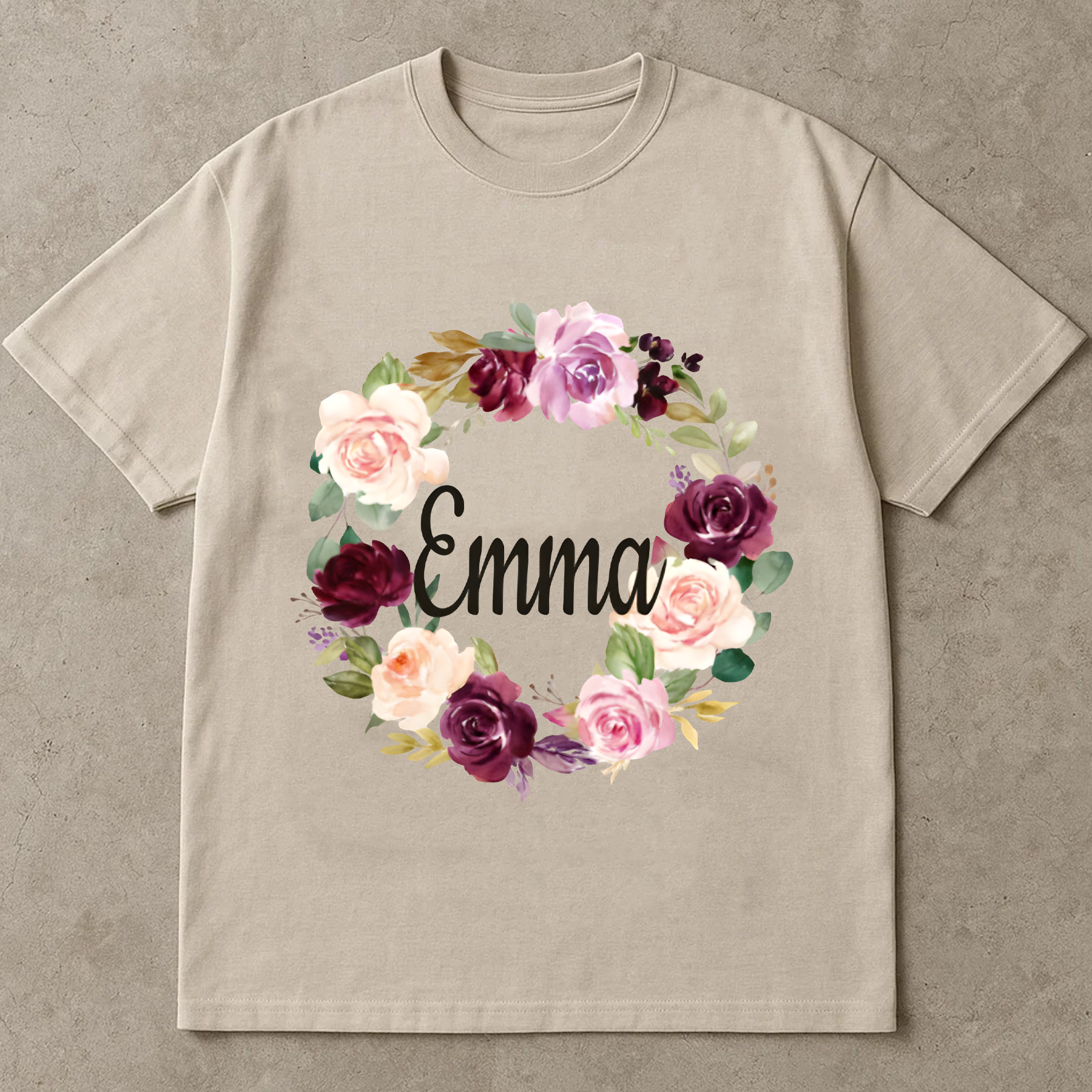 Personalized Floral Name Shirt, Custom Emma Wreath Shirt, Vintage Rose Name Tee, Gift for Her, Custom Name Shirt
