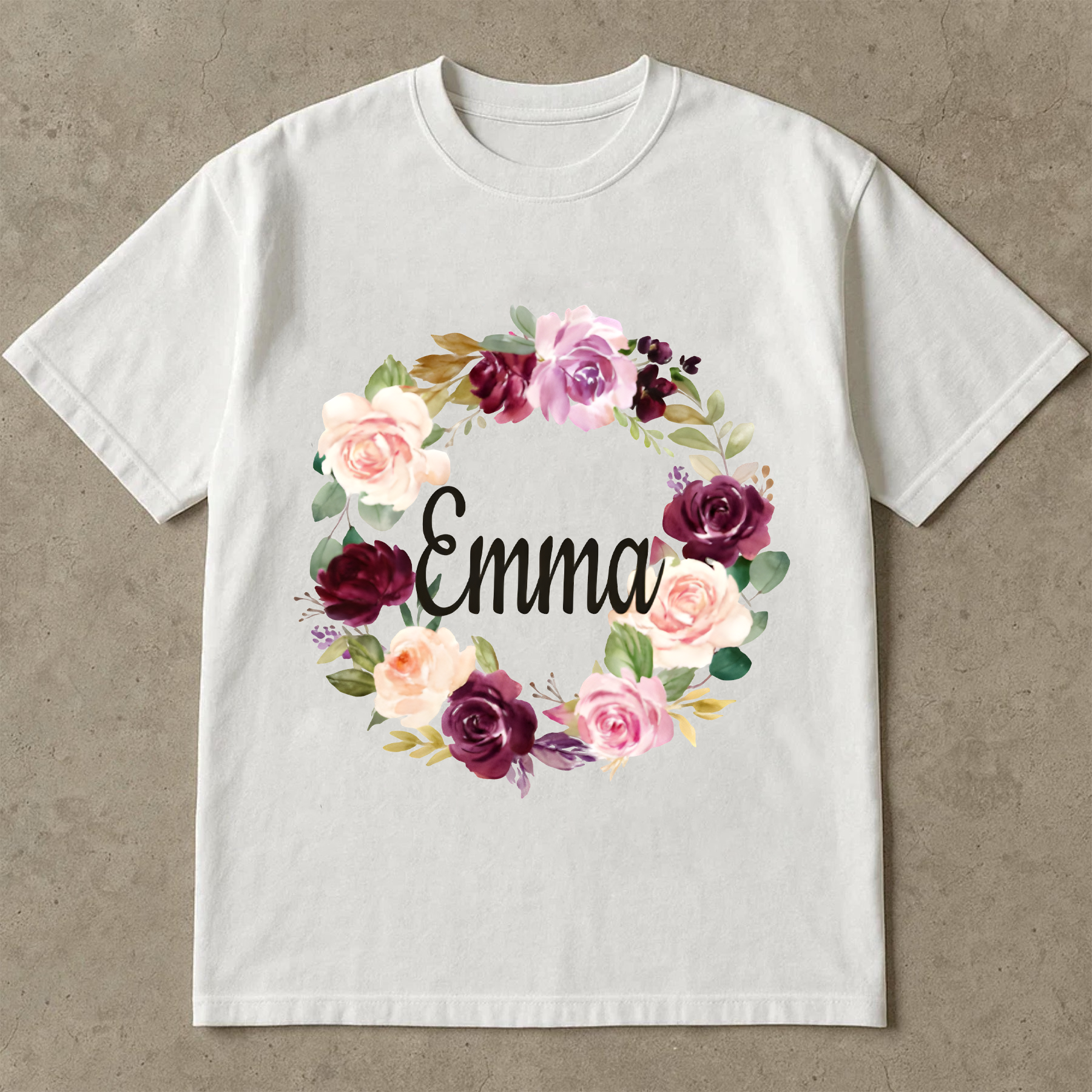 Personalized Floral Name Shirt, Custom Emma Wreath Shirt, Vintage Rose Name Tee, Gift for Her, Custom Name Shirt