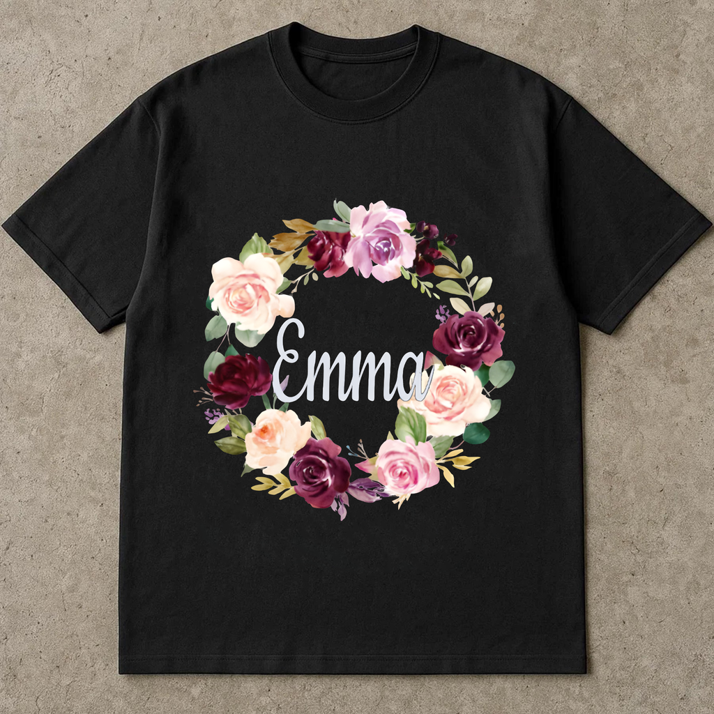 Personalized Floral Name Shirt, Custom Emma Wreath Shirt, Vintage Rose Name Tee, Gift for Her, Custom Name Shirt