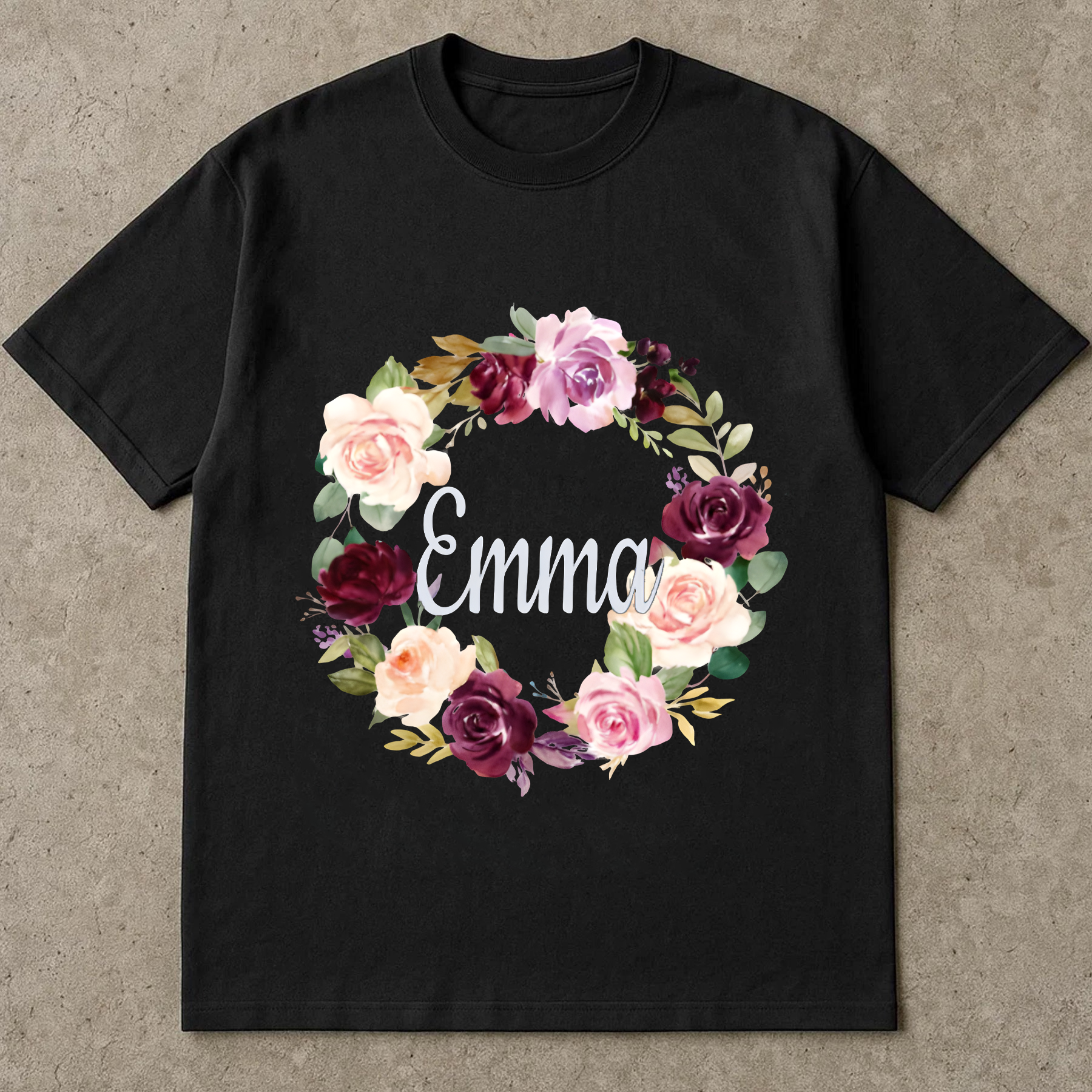 Personalized Floral Name Shirt, Custom Emma Wreath Shirt, Vintage Rose Name Tee, Gift for Her, Custom Name Shirt