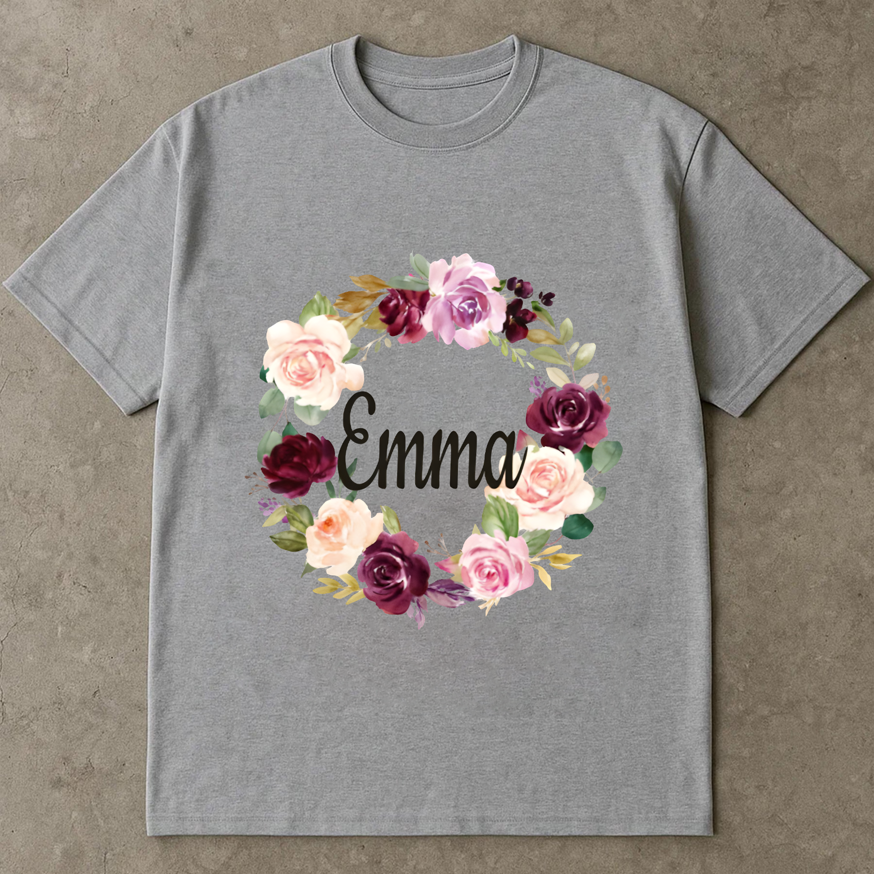Personalized Floral Name Shirt, Custom Emma Wreath Shirt, Vintage Rose Name Tee, Gift for Her, Custom Name Shirt