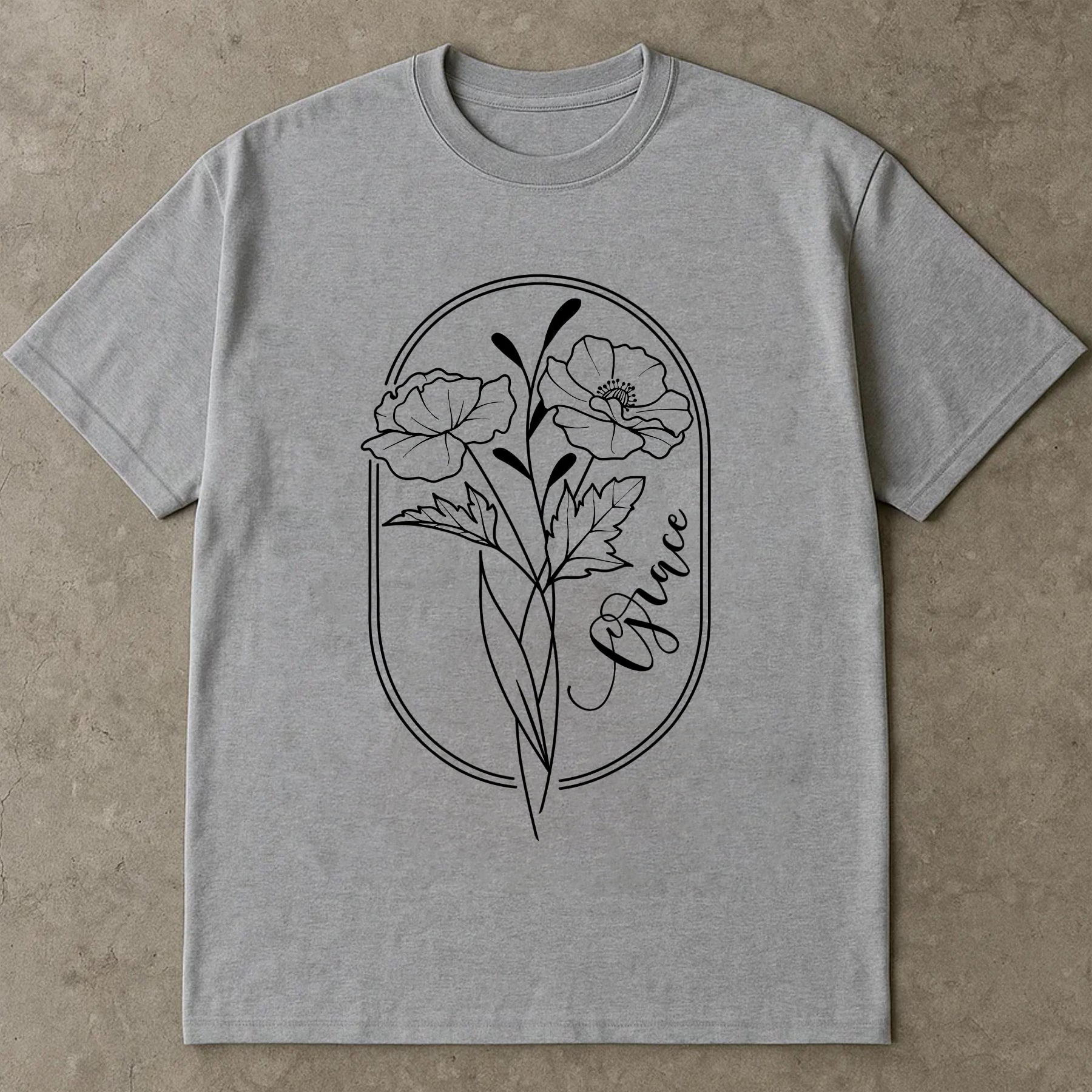 Grace Line Art Flower Shirt, Minimalist Name Floral Shirt, Monoline Botanical Tee, Personalized Modern Shirt