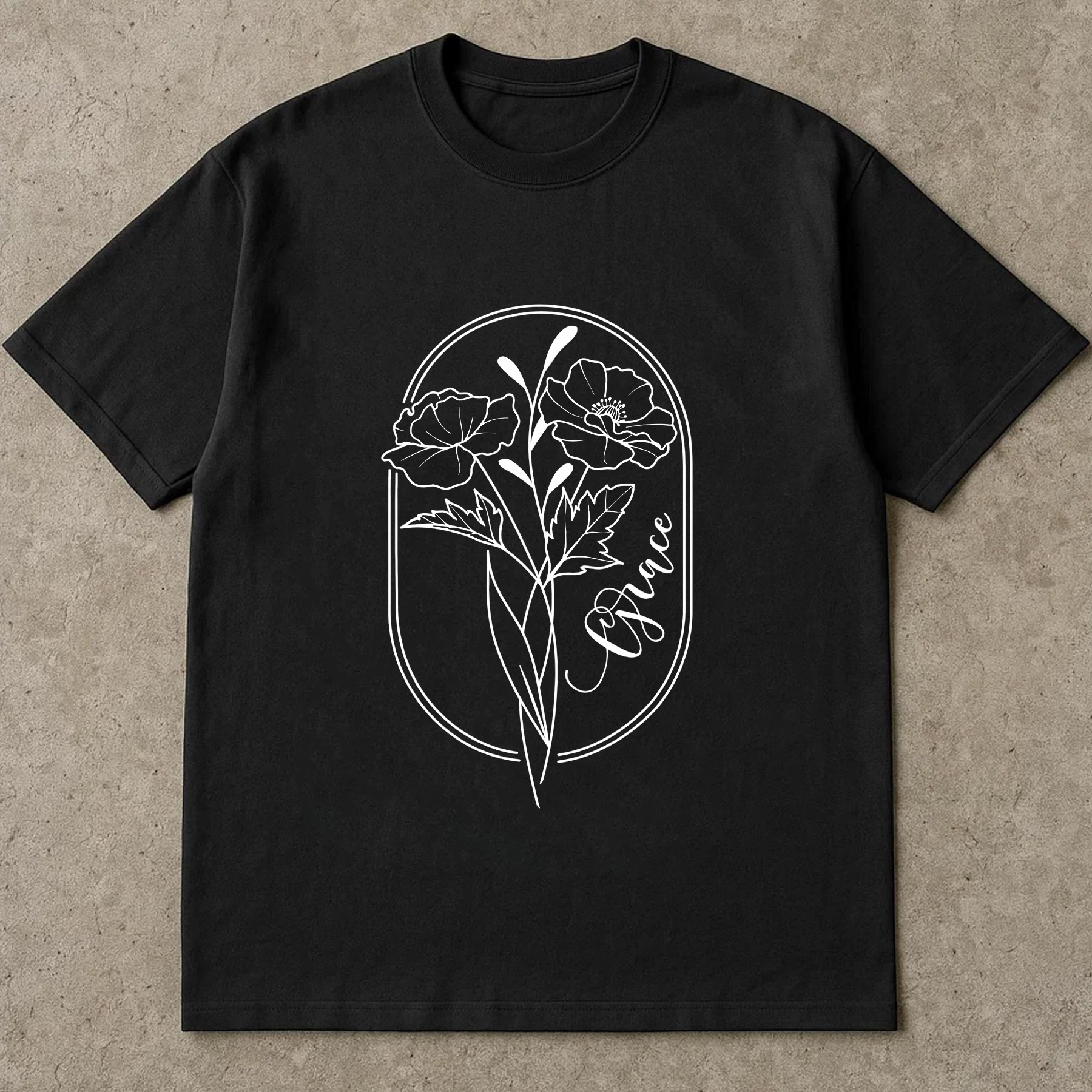 Grace Line Art Flower Shirt, Minimalist Name Floral Shirt, Monoline Botanical Tee, Personalized Modern Shirt