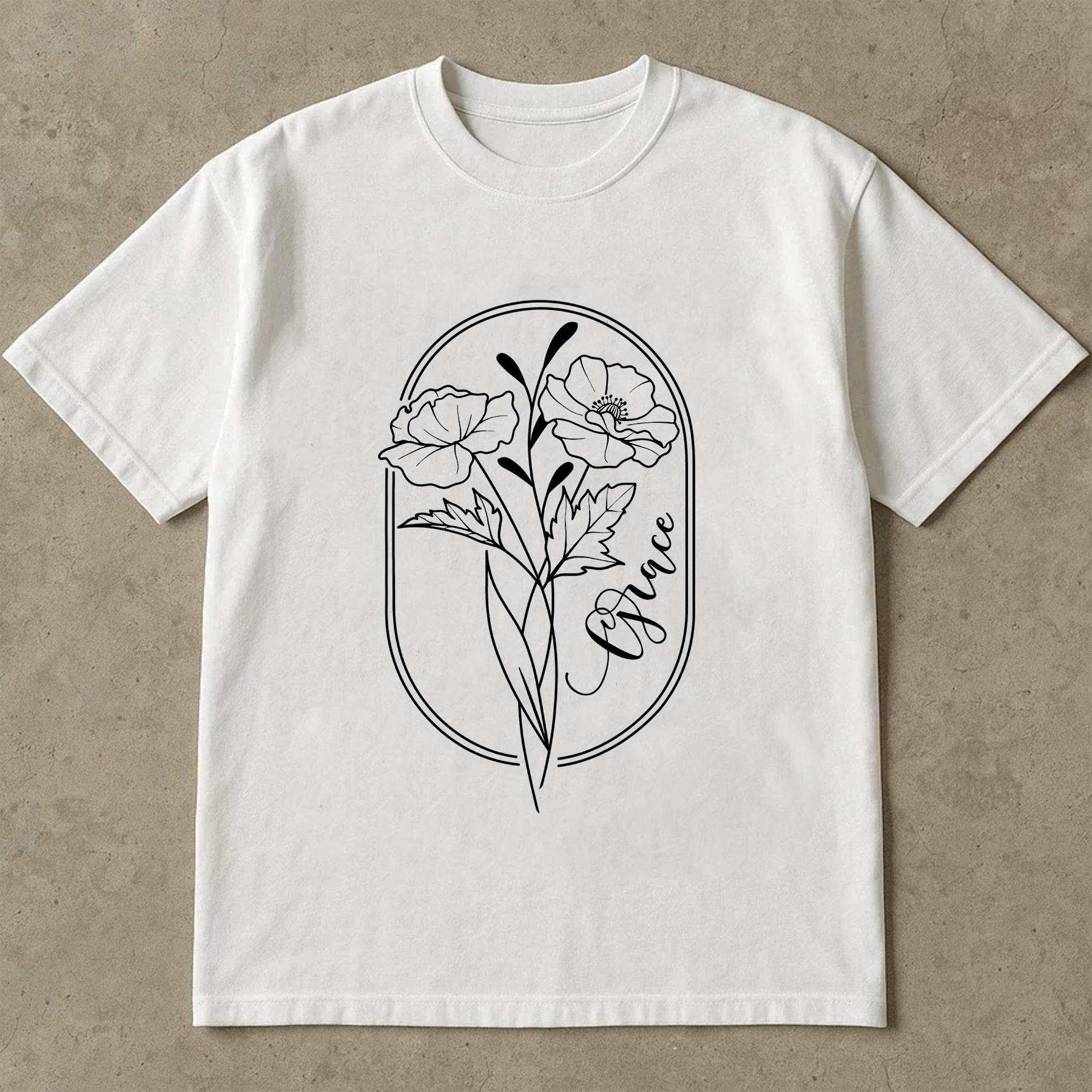 Grace Line Art Flower Shirt, Minimalist Name Floral Shirt, Monoline Botanical Tee, Personalized Modern Shirt