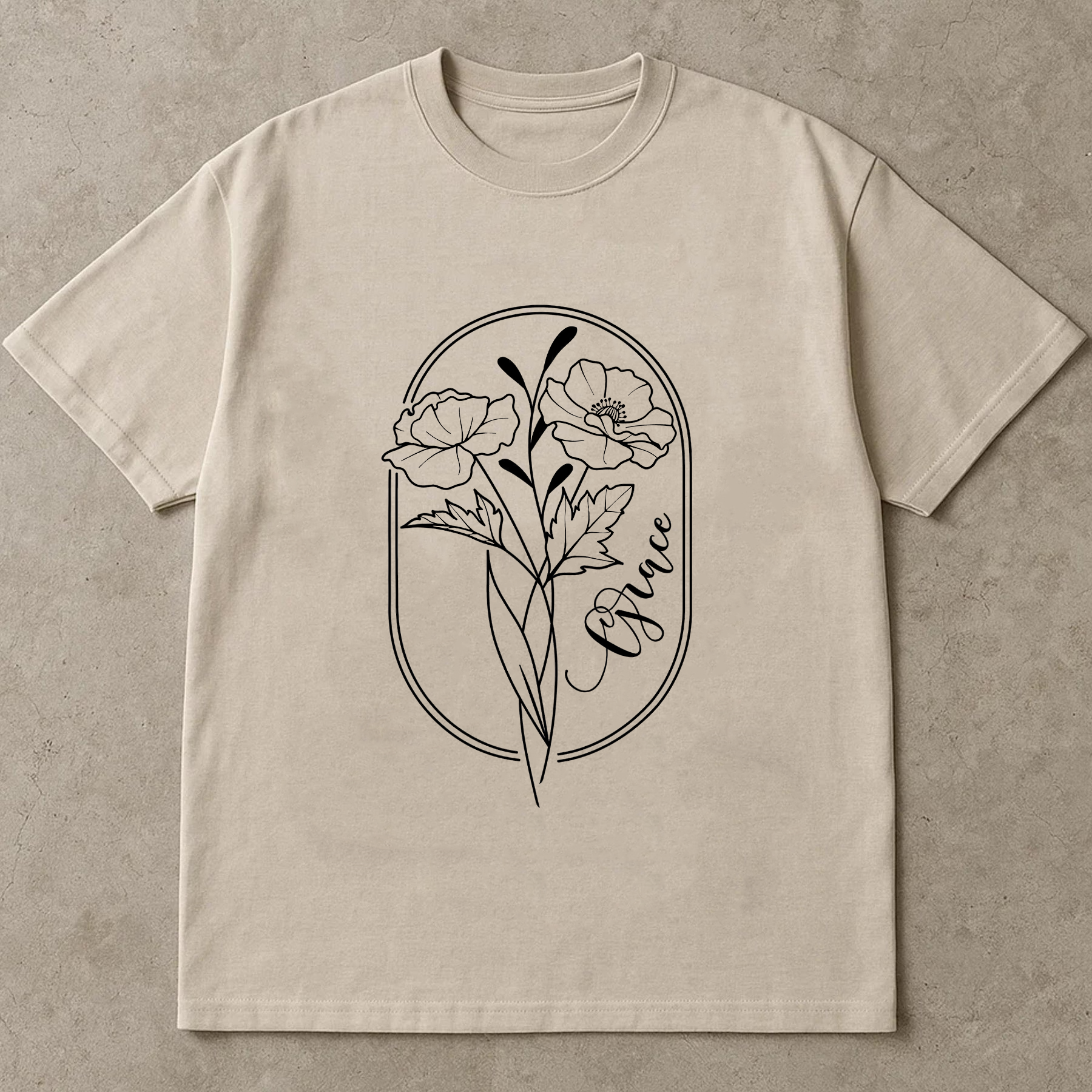 Grace Line Art Flower Shirt, Minimalist Name Floral Shirt, Monoline Botanical Tee, Personalized Modern Shirt
