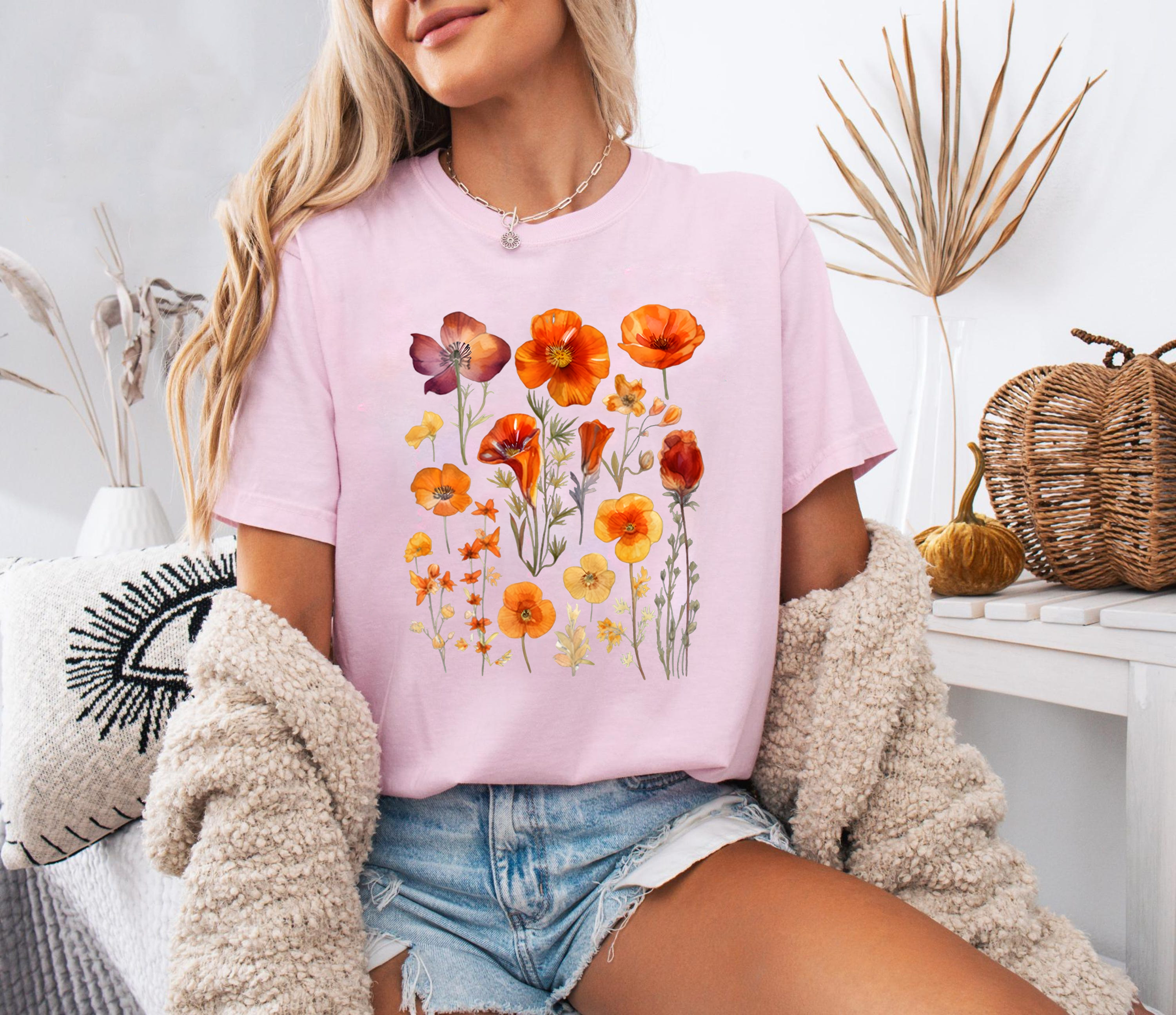 Orange California Poppy Shirt, Wildflower Graphic Tee, Boho Flower Shirt, Nature Lover Gift, Floral Aesthetic Shirt