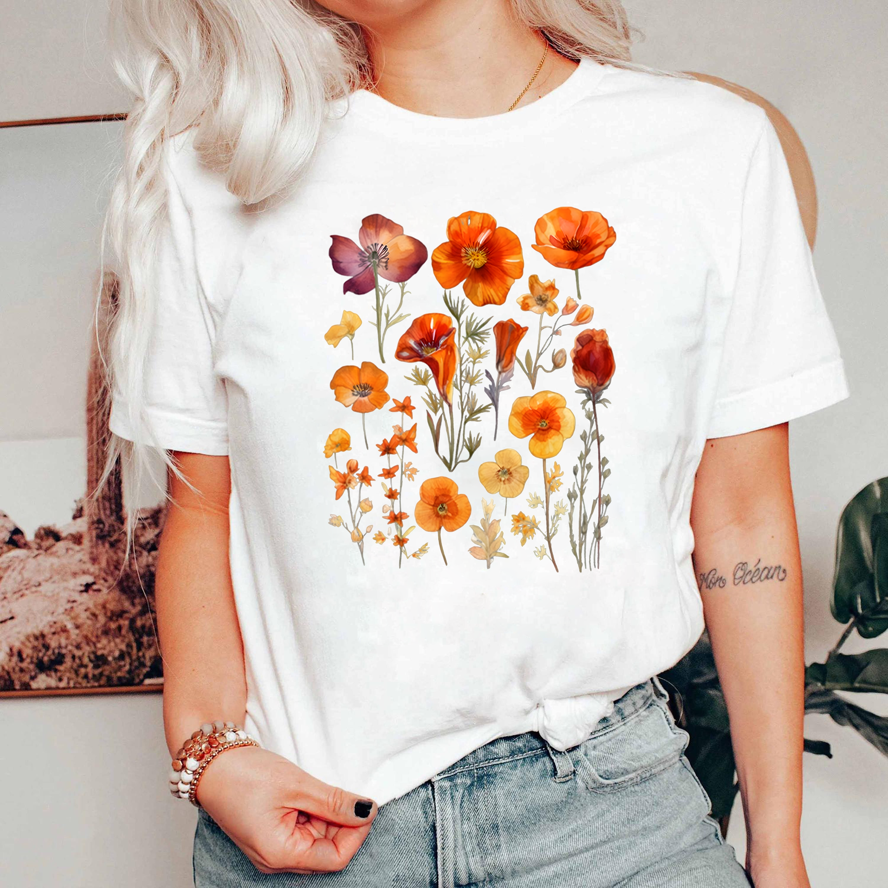 Orange California Poppy Shirt, Wildflower Graphic Tee, Boho Flower Shirt, Nature Lover Gift, Floral Aesthetic Shirt