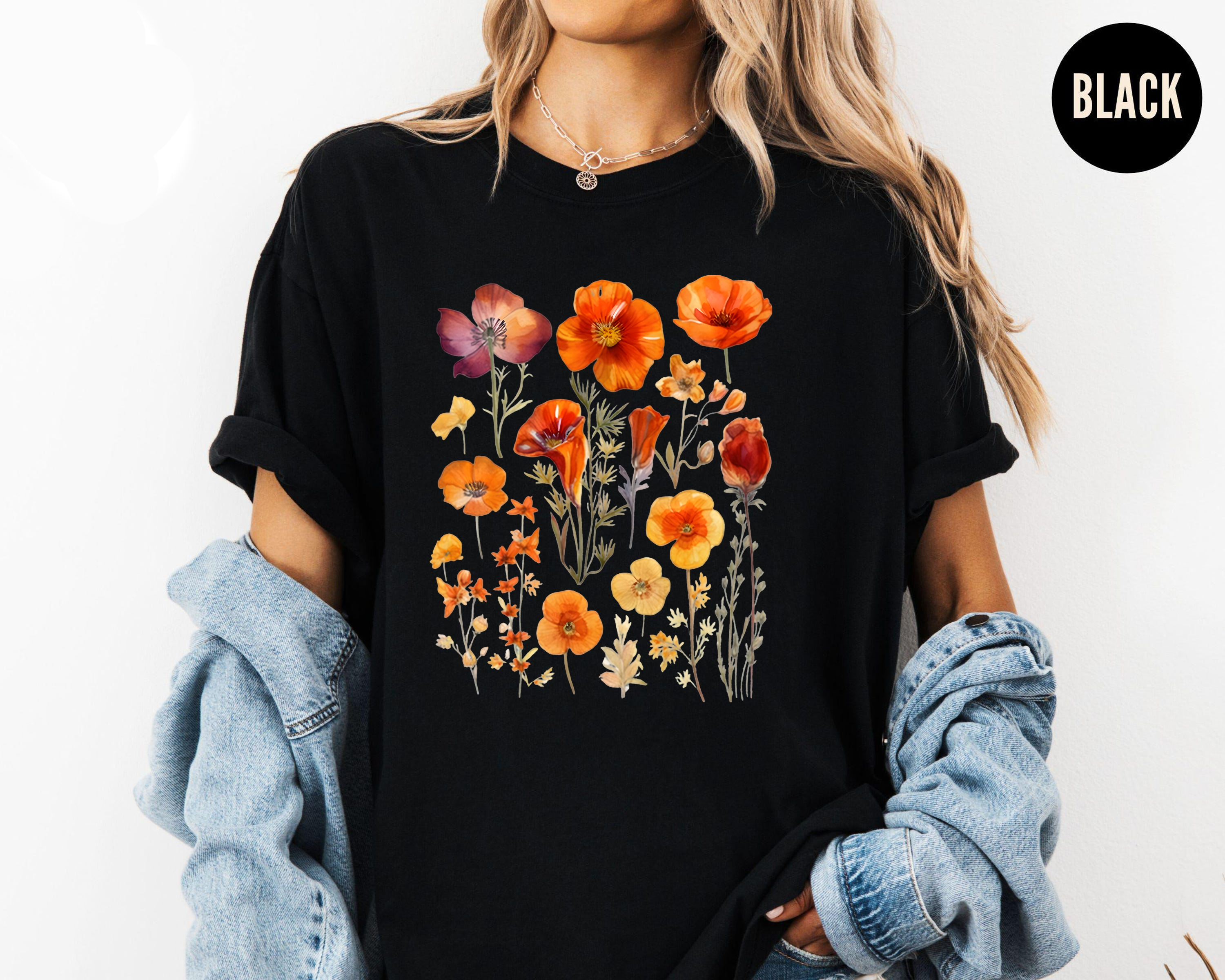 Orange California Poppy Shirt, Wildflower Graphic Tee, Boho Flower Shirt, Nature Lover Gift, Floral Aesthetic Shirt