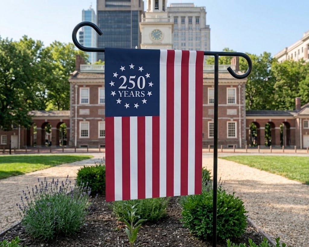 250th Anniversary Betsy Ross Porch Flag, Patriotic 2026 Outdoor Yard Decor, 250th Birthday Garden Flag Made in USA. GFPETAL10