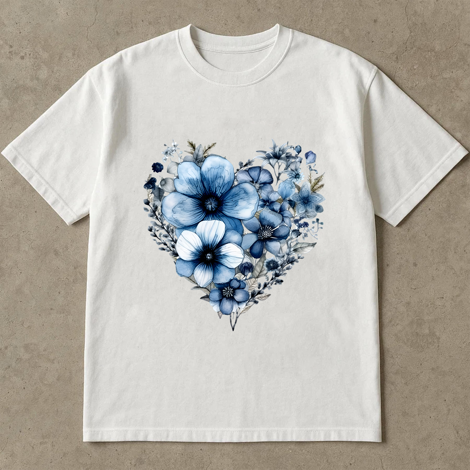 Blue Floral Heart Shirt, Botanical Flower Graphic Tee, Nature Love Shirt, Navy Aesthetic Shirt, Gift for Her