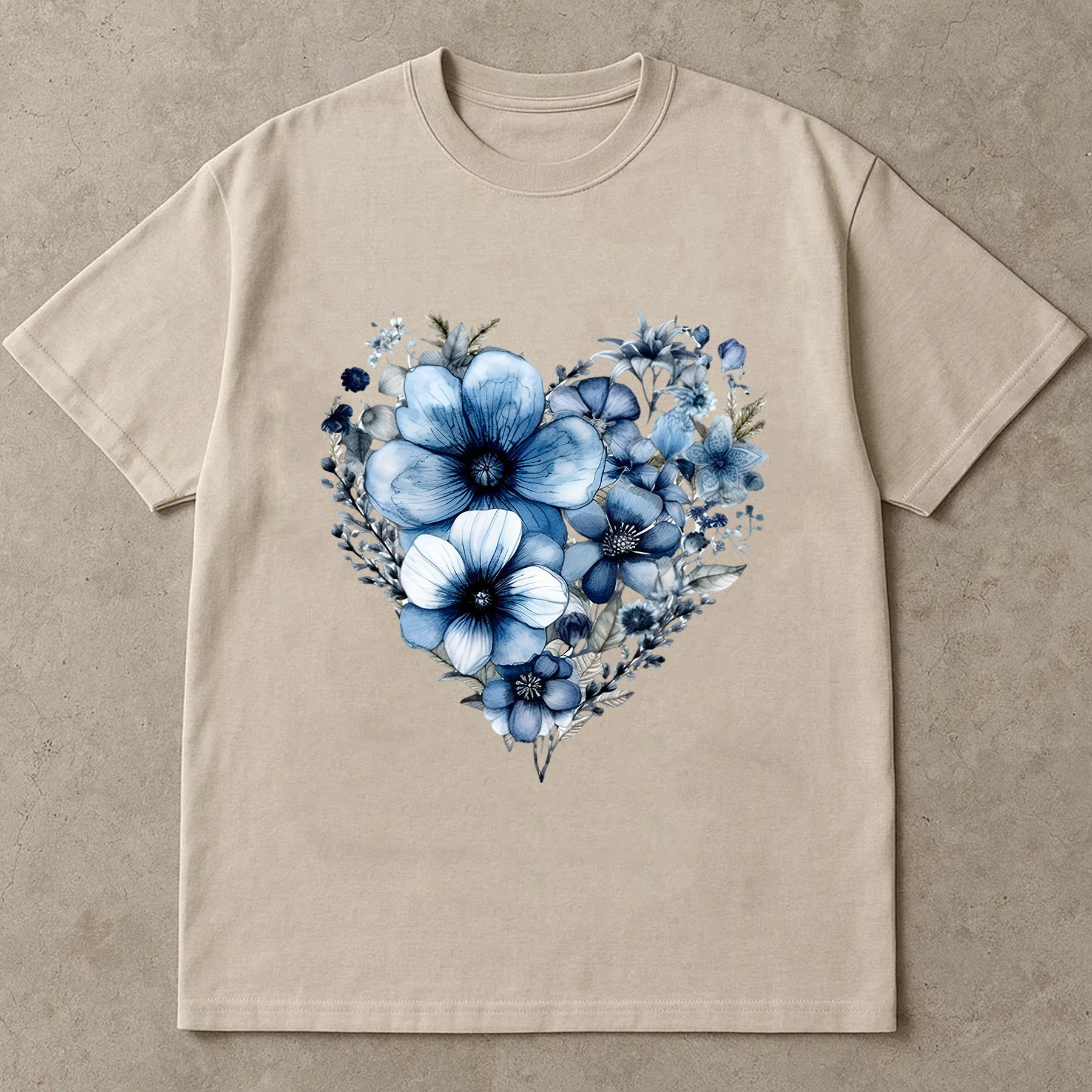 Blue Floral Heart Shirt, Botanical Flower Graphic Tee, Nature Love Shirt, Navy Aesthetic Shirt, Gift for Her