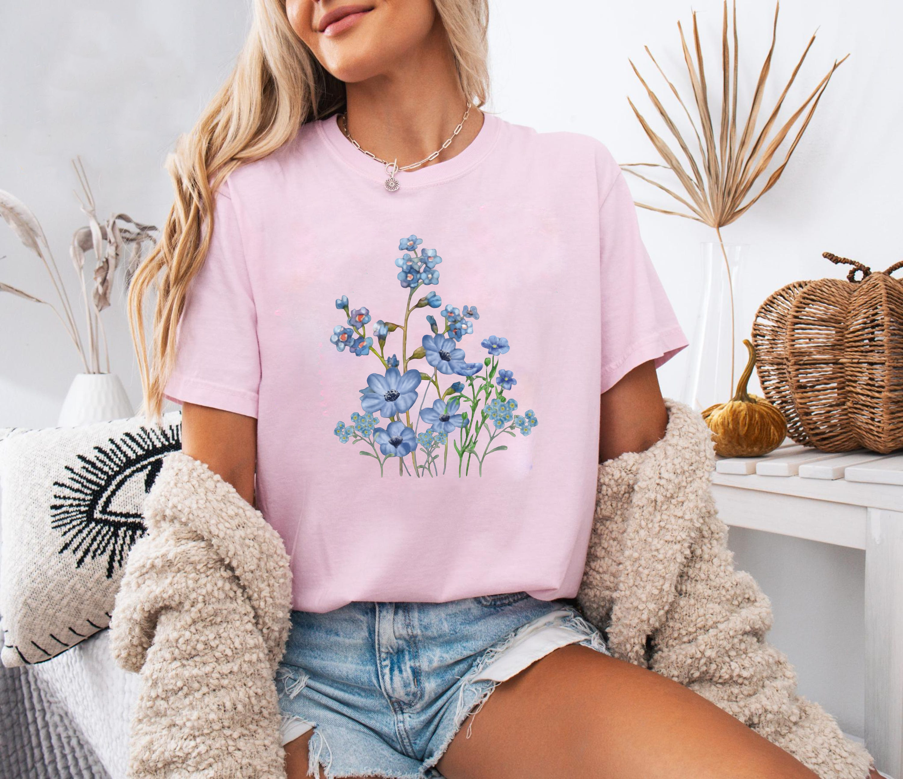 Blue Wildflower Shirt, Forget Me Not Flower Tee, Botanical Floral T-Shirt, Cottagecore Aesthetic Shirt, Nature Lover Gift