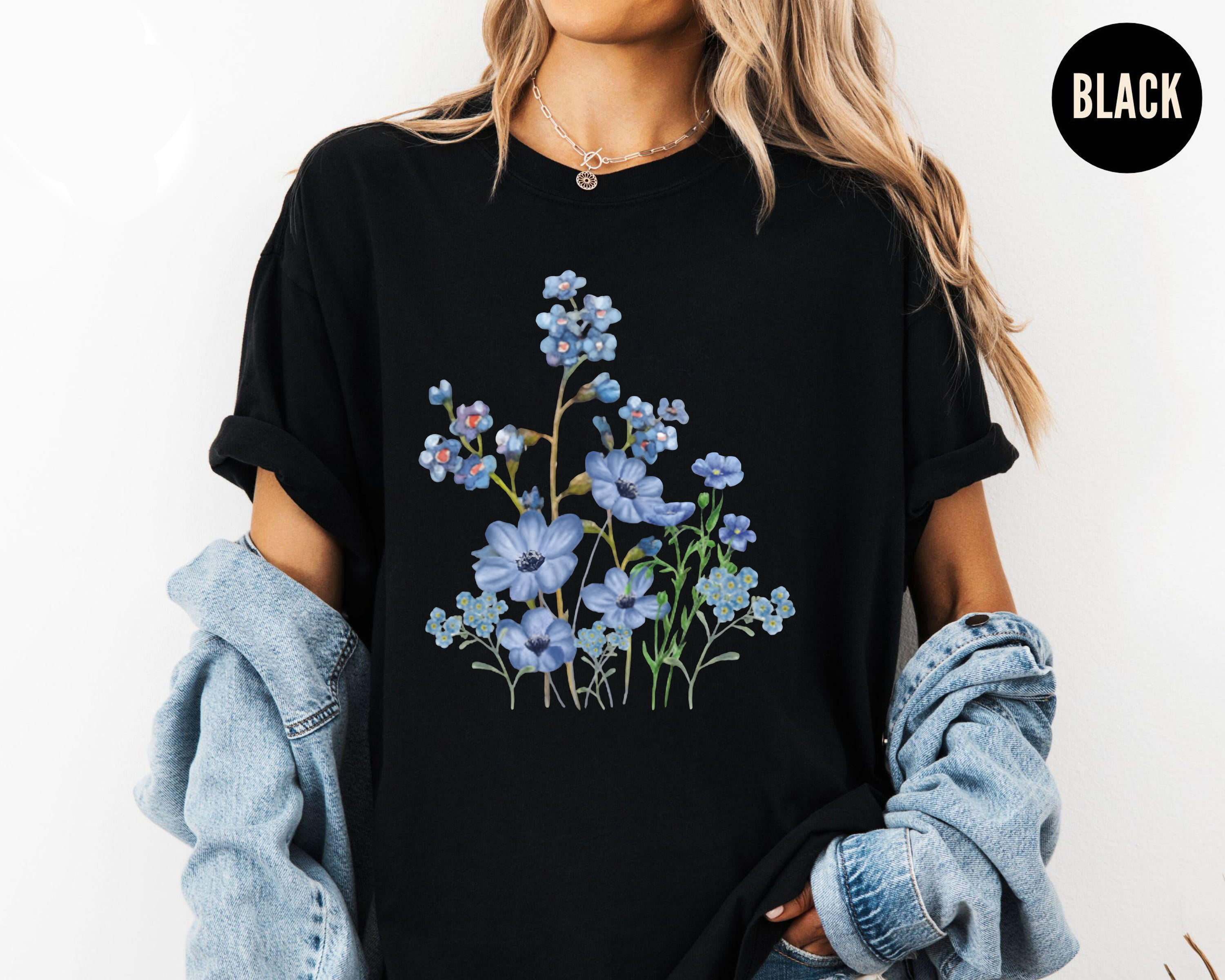 Blue Wildflower Shirt, Forget Me Not Flower Tee, Botanical Floral T-Shirt, Cottagecore Aesthetic Shirt, Nature Lover Gift
